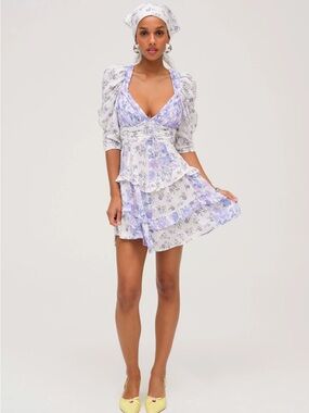 NWT (M) For Love & Lemons Rosalyn Purple Lilac Floral Tiered Boho Dress